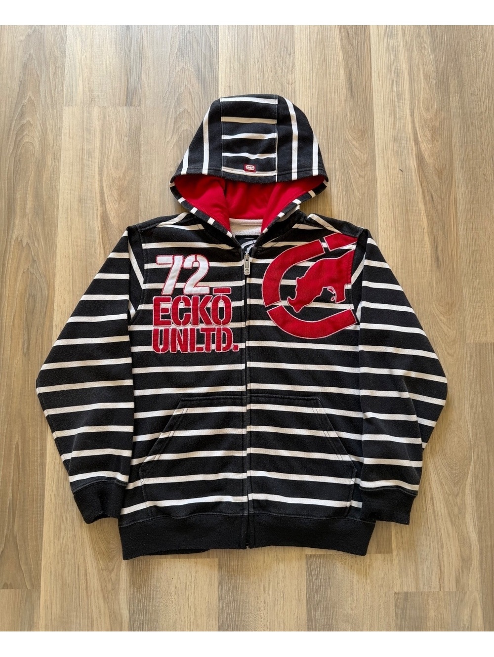 Vintage Y2K Ecko Unltd Striped Rhino Zip Up Hoodie